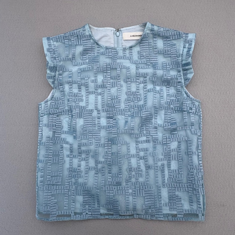 LAGUNAMOON Women's Blue Textured Sleeveless Blouse Japanese Fashion Size S